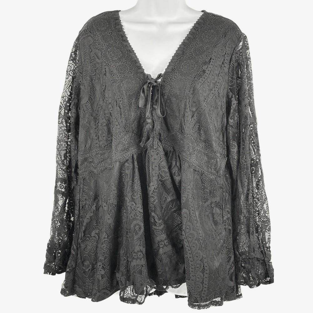 Torrid Black Lace Long Sleeve Top Size 1 Whimsigoth Witchy
